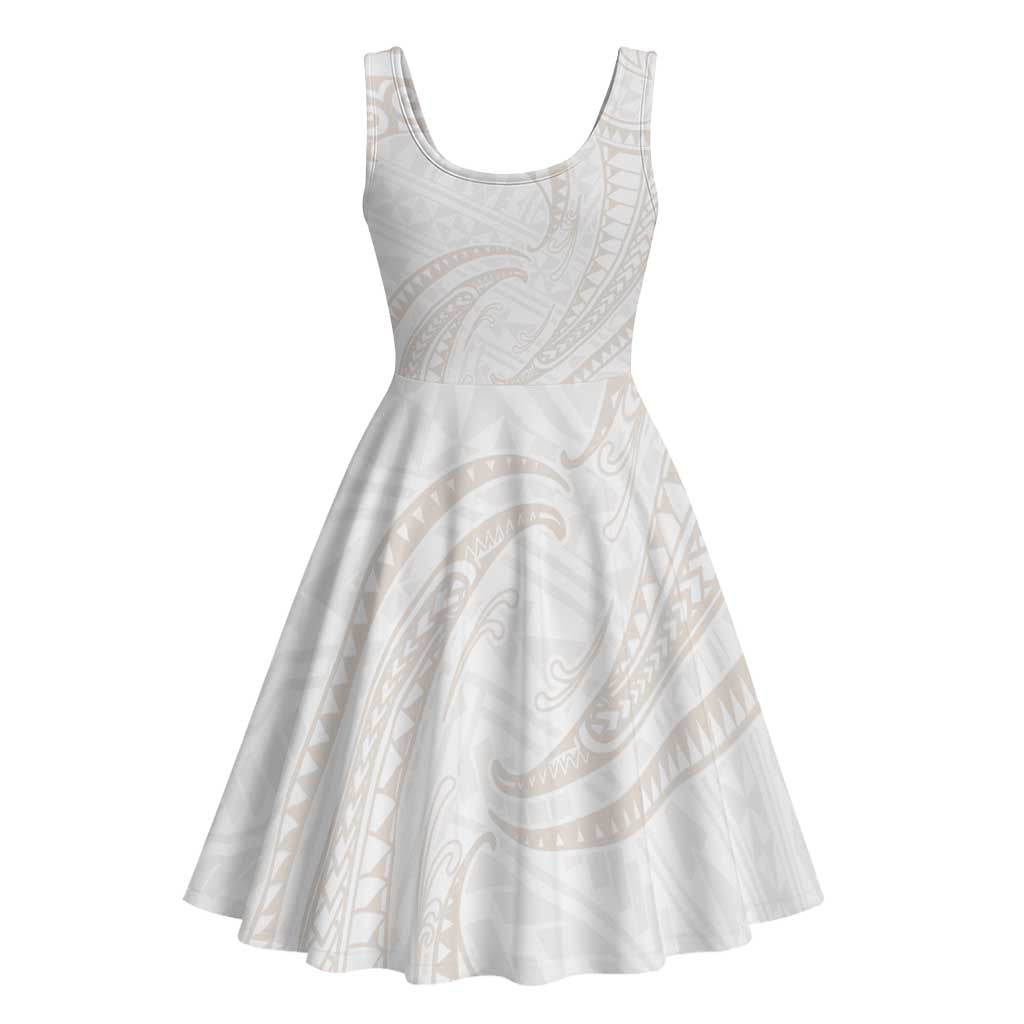 White Sunday Lotu Tamaiti Midi Dress Polynesian Wave Pastel Nude LT9 - Polynesian Pride