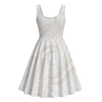 White Sunday Lotu Tamaiti Midi Dress Polynesian Wave Pastel Nude LT9 - Polynesian Pride