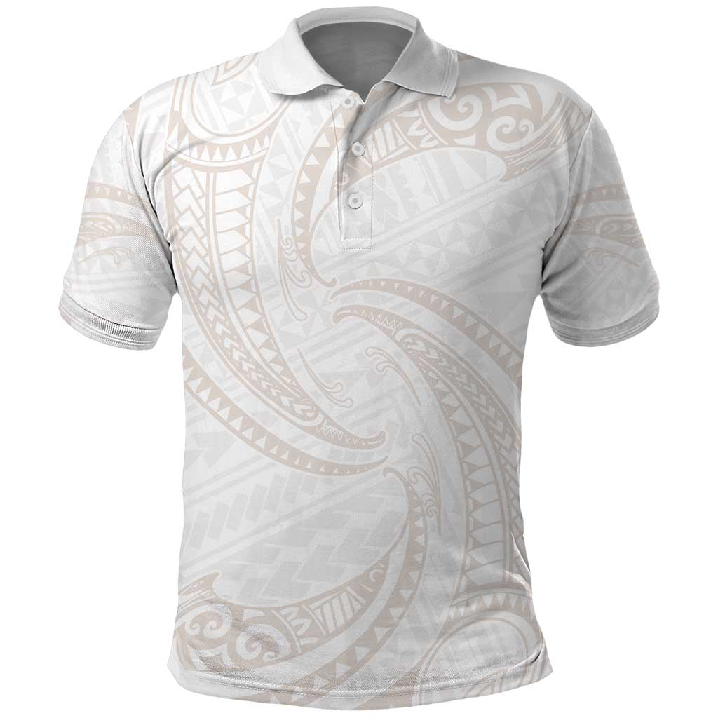White Sunday Lotu Tamaiti Polo Shirt Polynesian Wave Pastel Nude - Polynesian Pride