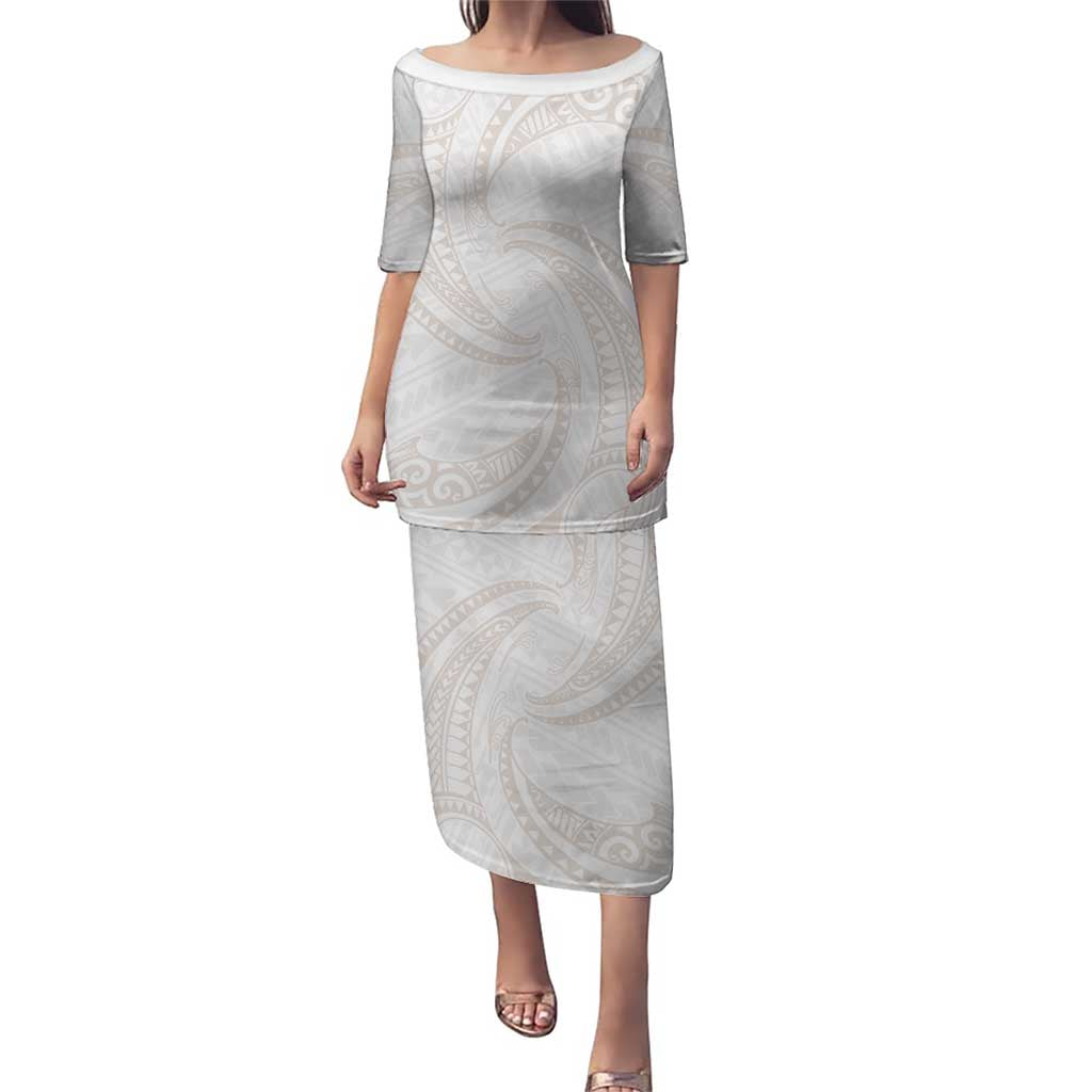 White Sunday Lotu Tamaiti Puletasi Polynesian Wave Pastel Nude - Polynesian Pride