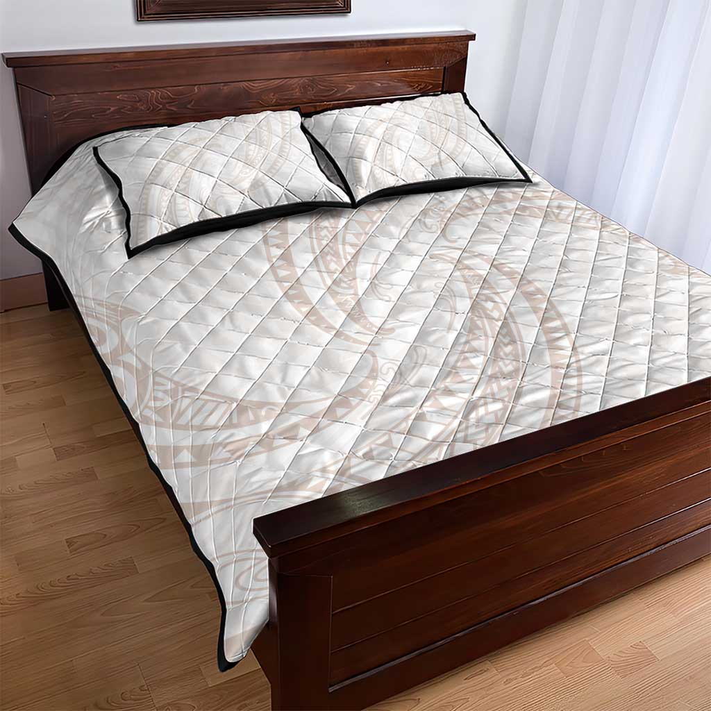 White Sunday Lotu Tamaiti Quilt Bed Set Polynesian Wave Pastel Nude - Polynesian Pride
