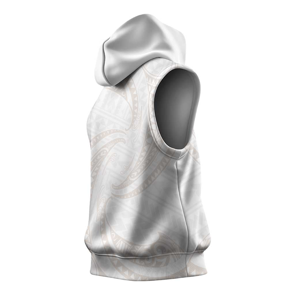 White Sunday Lotu Tamaiti Sleeveless Hoodie Polynesian Wave Pastel Nude - Polynesian Pride