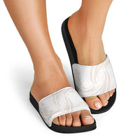 White Sunday Lotu Tamaiti Slide Sandals Polynesian Wave Pastel Nude - Polynesian Pride