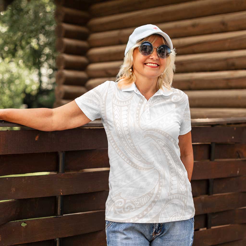 White Sunday Lotu Tamaiti Women Polo Shirt Polynesian Wave Pastel Nude - Polynesian Pride