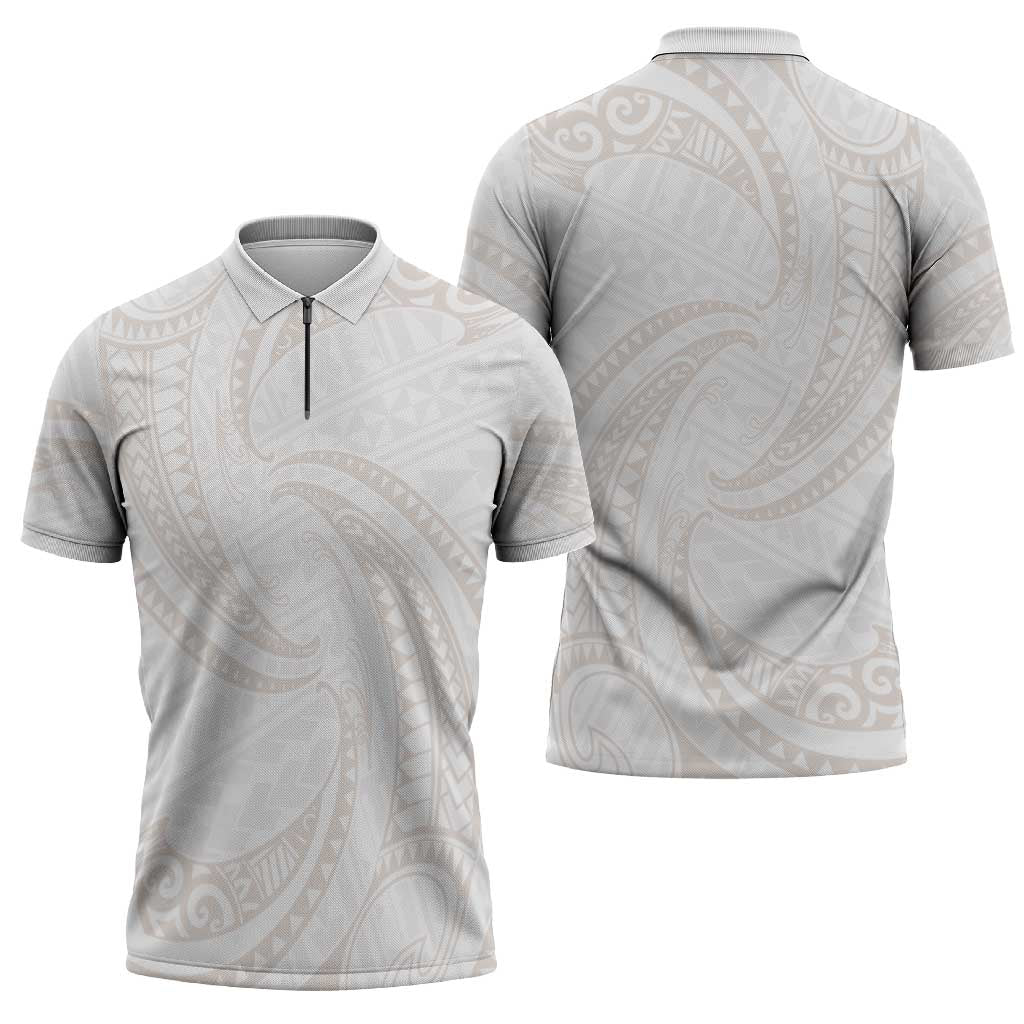 White Sunday Lotu Tamaiti Zipper Polo Shirt Polynesian Wave Pastel Nude - Polynesian Pride