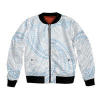 White Sunday Lotu Tamaiti Bomber Jacket Polynesian Wave Pastel Sky Blue LT9 Unisex Blue - Polynesian Pride