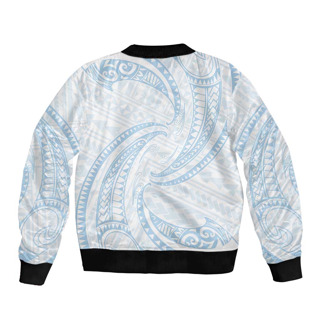White Sunday Lotu Tamaiti Bomber Jacket Polynesian Wave Pastel Sky Blue LT9 - Polynesian Pride