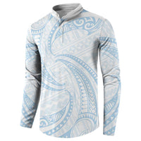 White Sunday Lotu Tamaiti Button Sweatshirt Polynesian Wave Pastel Sky Blue - Polynesian Pride