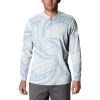 White Sunday Lotu Tamaiti Button Sweatshirt Polynesian Wave Pastel Sky Blue - Polynesian Pride