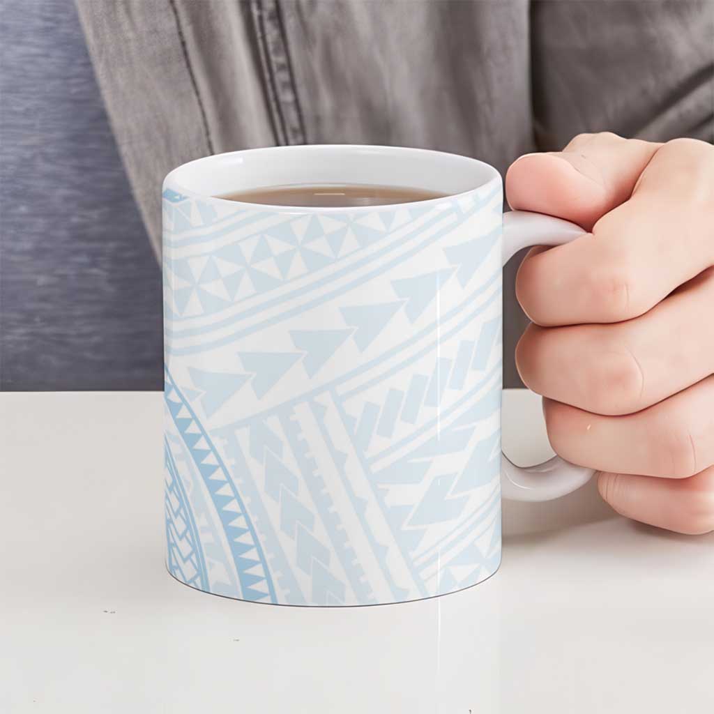 White Sunday Lotu Tamaiti Ceramic Mug Polynesian Wave Pastel Sky Blue - Polynesian Pride