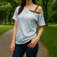 White Sunday Lotu Tamaiti Cross Shoulder Shirt Polynesian Wave Pastel Sky Blue - Polynesian Pride