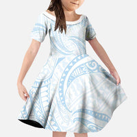 White Sunday Lotu Tamaiti Family Matching Long Sleeve Bodycon Dress and Hawaiian Shirt Polynesian Wave Pastel Sky Blue LT9 Daughter's Dress Blue - Polynesian Pride