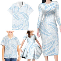 White Sunday Lotu Tamaiti Family Matching Long Sleeve Bodycon Dress and Hawaiian Shirt Polynesian Wave Pastel Sky Blue LT9 - Polynesian Pride
