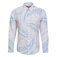 White Sunday Lotu Tamaiti Family Matching Mermaid Dress and Hawaiian Shirt Polynesian Wave Pastel Sky Blue LT9 Dad's Shirt - Long Sleeve Blue - Polynesian Pride
