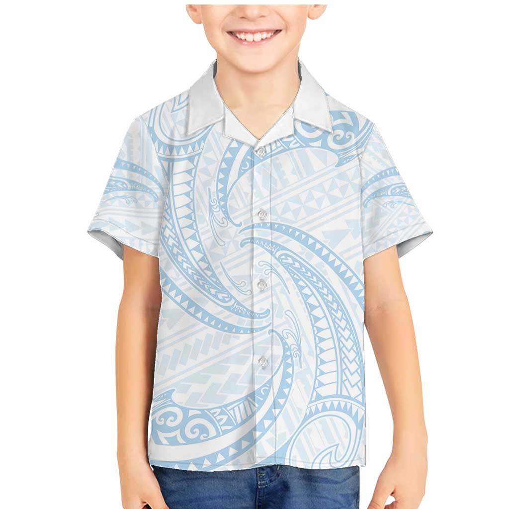 White Sunday Lotu Tamaiti Family Matching Mermaid Dress and Hawaiian Shirt Polynesian Wave Pastel Sky Blue LT9 Son's Shirt Blue - Polynesian Pride