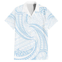 White Sunday Lotu Tamaiti Family Matching Off The Shoulder Long Sleeve Dress and Hawaiian Shirt Polynesian Wave Pastel Sky Blue LT9 Dad's Shirt - Short Sleeve Blue - Polynesian Pride