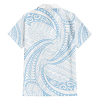 White Sunday Lotu Tamaiti Family Matching Off The Shoulder Long Sleeve Dress and Hawaiian Shirt Polynesian Wave Pastel Sky Blue LT9 - Polynesian Pride
