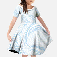 White Sunday Lotu Tamaiti Family Matching Off Shoulder Maxi Dress and Hawaiian Shirt Polynesian Wave Pastel Sky Blue LT9 Daughter's Dress Blue - Polynesian Pride