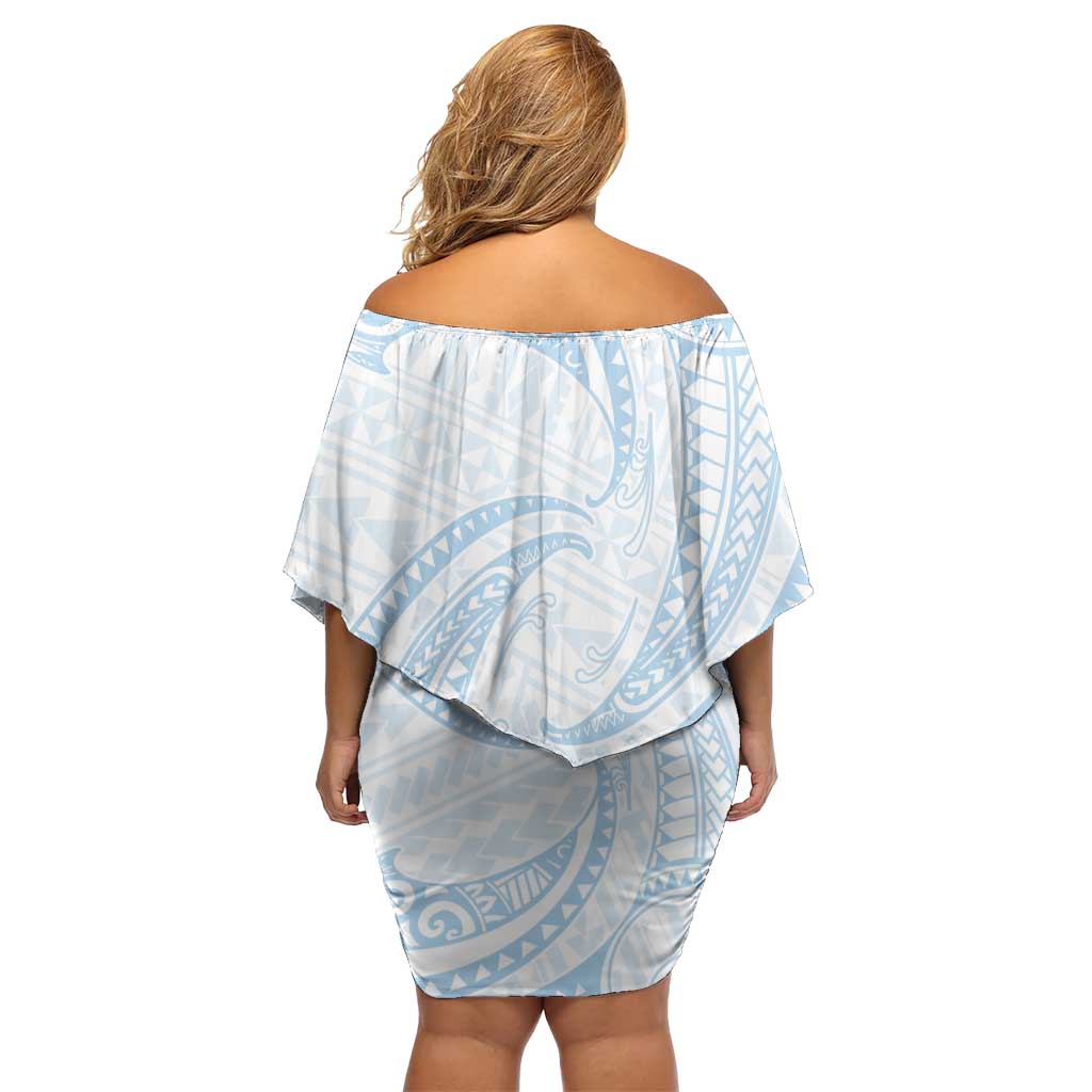 White Sunday Lotu Tamaiti Family Matching Off Shoulder Short Dress and Hawaiian Shirt Polynesian Wave Pastel Sky Blue LT9 - Polynesian Pride