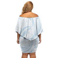 White Sunday Lotu Tamaiti Family Matching Off Shoulder Short Dress and Hawaiian Shirt Polynesian Wave Pastel Sky Blue LT9 - Polynesian Pride