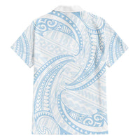 White Sunday Lotu Tamaiti Family Matching Short Sleeve Bodycon Dress and Hawaiian Shirt Polynesian Wave Pastel Sky Blue LT9 - Polynesian Pride