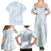 White Sunday Lotu Tamaiti Family Matching Summer Maxi Dress and Hawaiian Shirt Polynesian Wave Pastel Sky Blue LT9 - Polynesian Pride