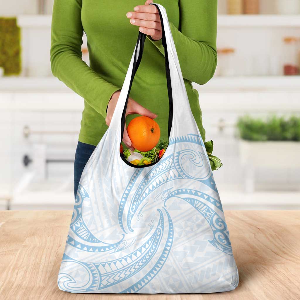 White Sunday Lotu Tamaiti Grocery Bag Polynesian Wave Pastel Sky Blue - Polynesian Pride