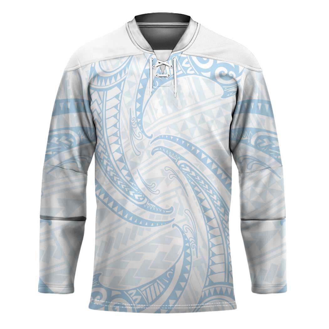 White Sunday Lotu Tamaiti Hockey Jersey Polynesian Wave Pastel Sky Blue - Polynesian Pride