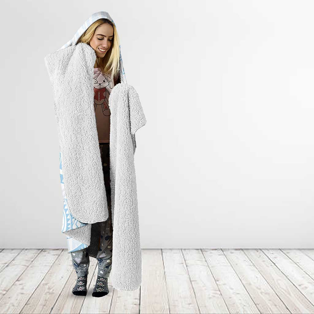 White Sunday Lotu Tamaiti Hooded Blanket Polynesian Wave Pastel Sky Blue - Polynesian Pride