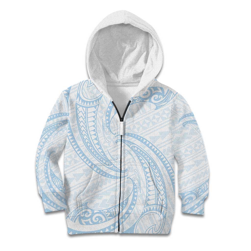 White Sunday Lotu Tamaiti Kid Hoodie Polynesian Wave Pastel Sky Blue LT9 Zip Hoodie Blue - Polynesian Pride