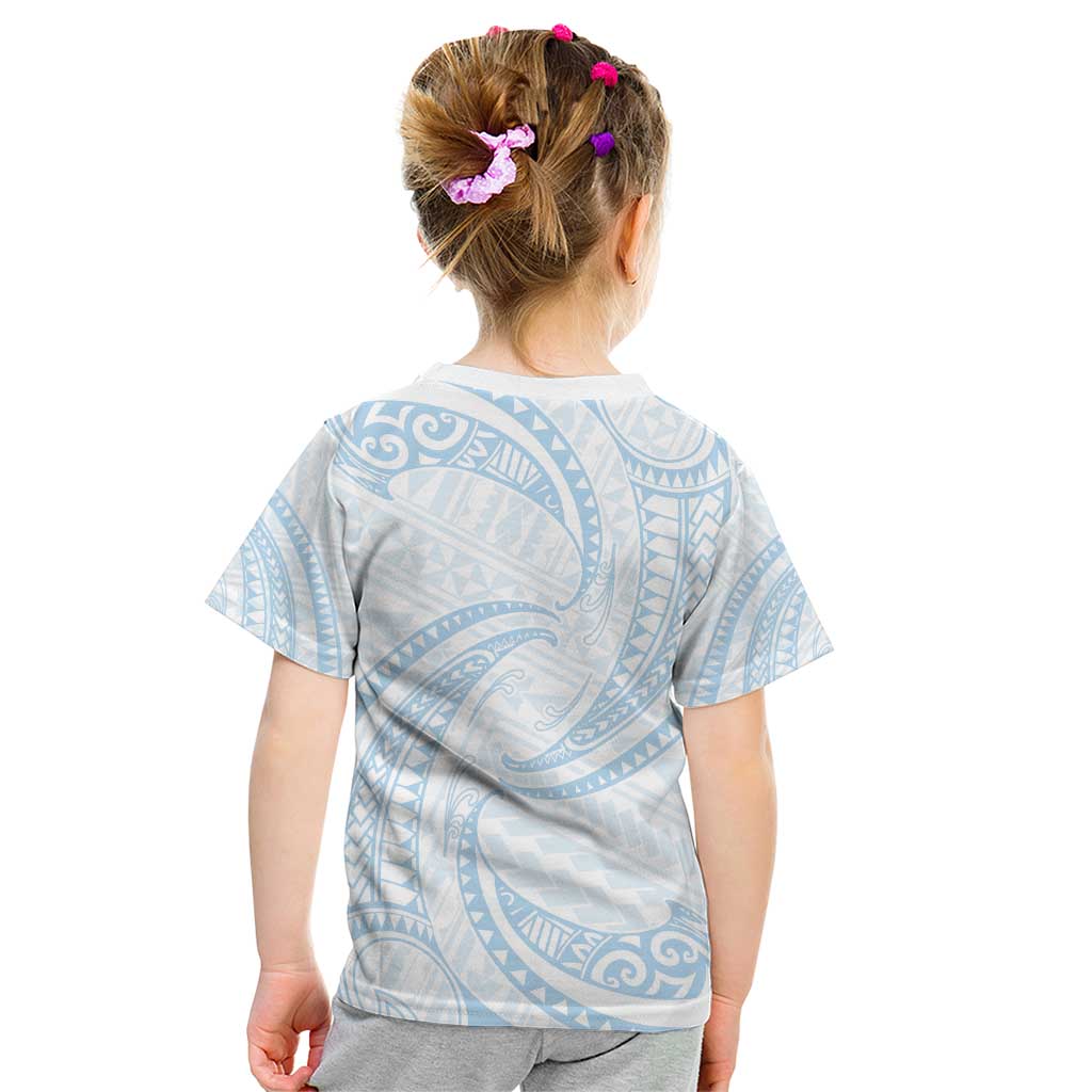 White Sunday Lotu Tamaiti Kid T Shirt Polynesian Wave Pastel Sky Blue LT9 - Polynesian Pride