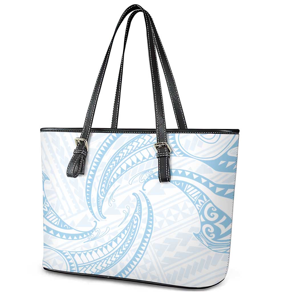 White Sunday Lotu Tamaiti Leather Tote Bag Polynesian Wave Pastel Sky Blue - Polynesian Pride