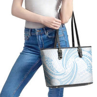 White Sunday Lotu Tamaiti Leather Tote Bag Polynesian Wave Pastel Sky Blue - Polynesian Pride