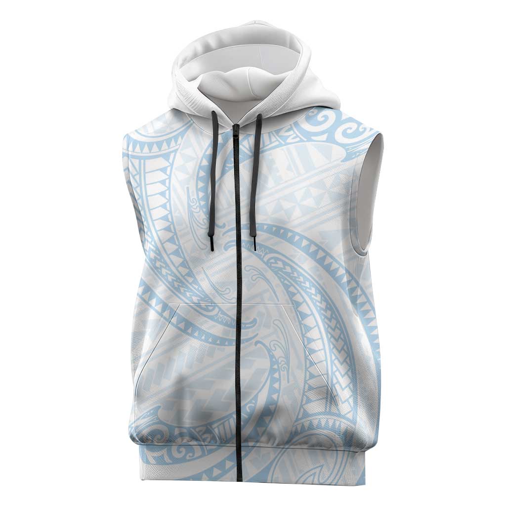White Sunday Lotu Tamaiti Sleeveless Zip Hoodie Polynesian Wave Pastel Sky Blue - Polynesian Pride