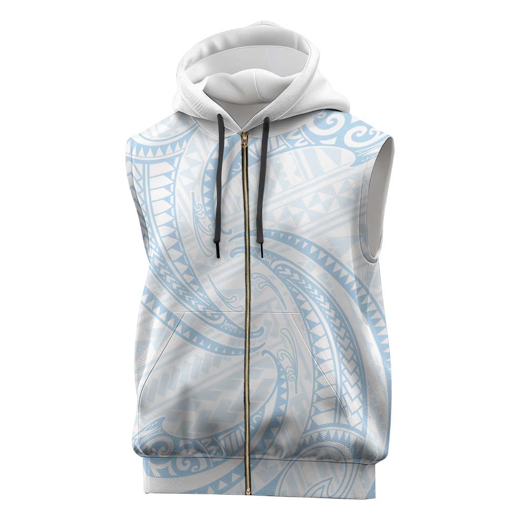 White Sunday Lotu Tamaiti Sleeveless Zip Hoodie Polynesian Wave Pastel Sky Blue - Polynesian Pride
