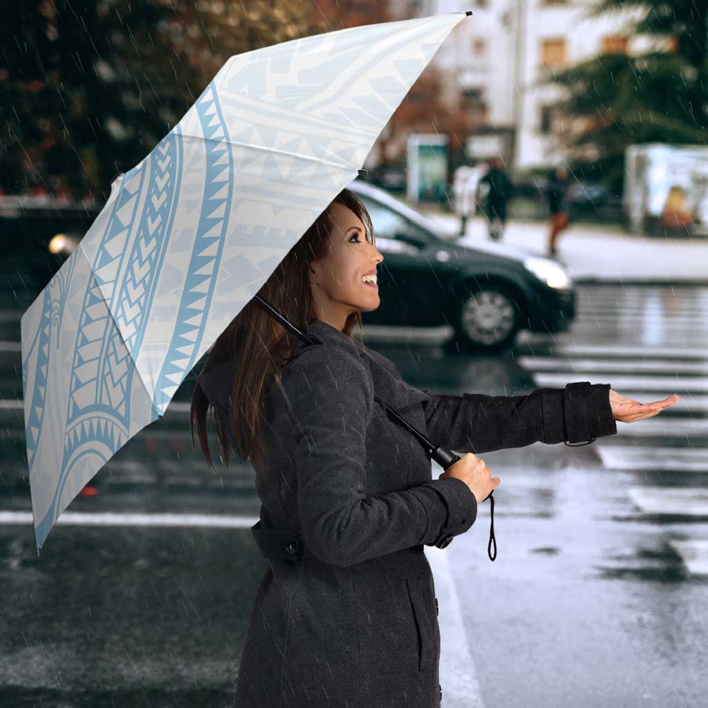 White Sunday Lotu Tamaiti Umbrella Polynesian Wave Pastel Sky Blue - Polynesian Pride