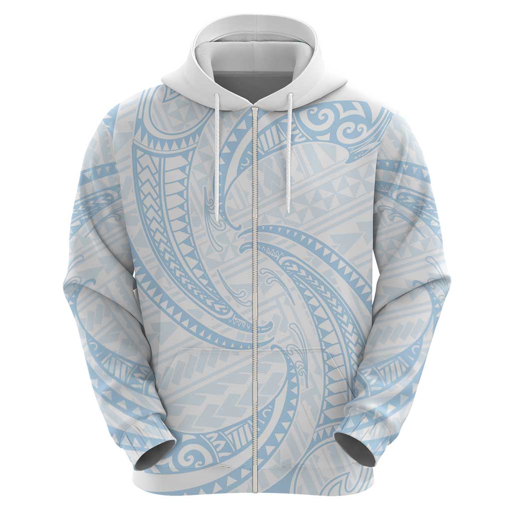 White Sunday Lotu Tamaiti Zip Hoodie Polynesian Wave Pastel Sky Blue LT9 - Polynesian Pride