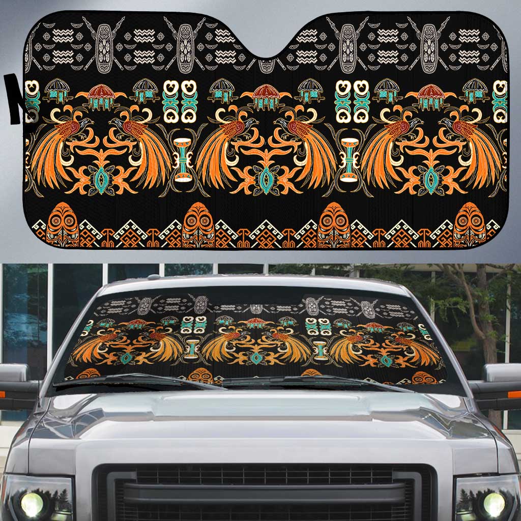Black Batik Papua-inspired Pattern Auto Sun Shade LT9 Black - Polynesian Pride