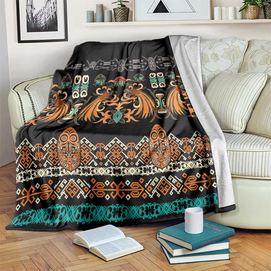 Black Batik Papua-inspired Pattern Blanket LT9 Black - Polynesian Pride