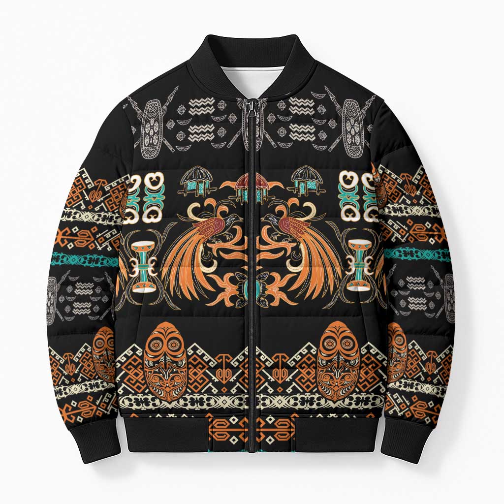 Black Batik Papua-inspired Pattern Bomber Puffer Jacket LT9 Unisex Black - Polynesian Pride