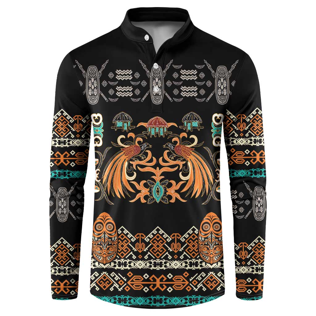 Black Batik Papua-inspired Pattern Button Sweatshirt LT9 Black - Polynesian Pride