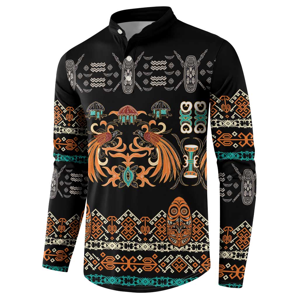 Black Batik Papua-inspired Pattern Button Sweatshirt - Polynesian Pride