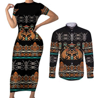 Black Batik Papua-inspired Pattern Couples Matching Short Sleeve Bodycon Dress and Long Sleeve Button Shirt LT9 Black - Polynesian Pride
