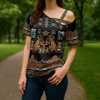 Black Batik Papua-inspired Pattern Cross Shoulder Shirt - Polynesian Pride
