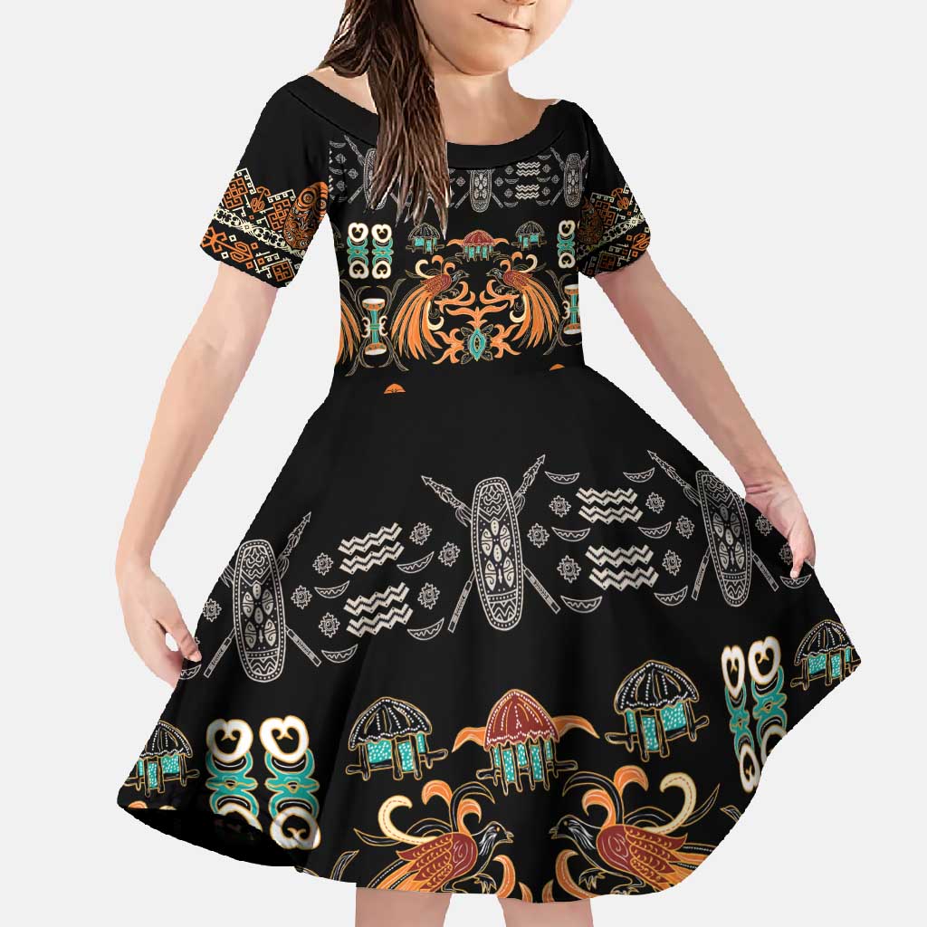 Black Batik Papua-inspired Pattern Family Matching Long Sleeve Bodycon Dress and Hawaiian Shirt - Polynesian Pride