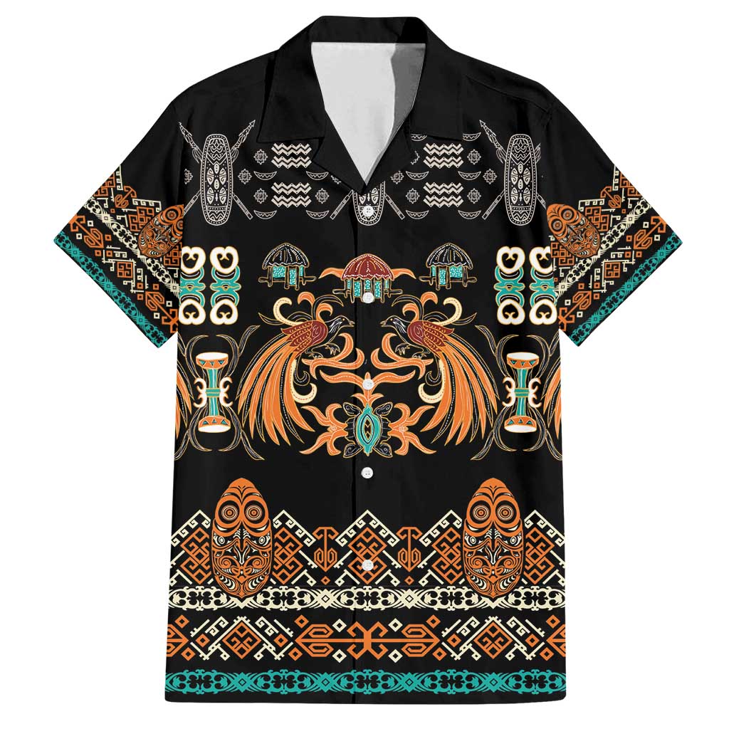 Black Batik Papua-inspired Pattern Family Matching Off Shoulder Maxi Dress and Hawaiian Shirt - Polynesian Pride