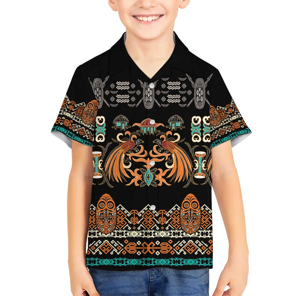 Black Batik Papua-inspired Pattern Family Matching Off Shoulder Maxi Dress and Hawaiian Shirt - Polynesian Pride