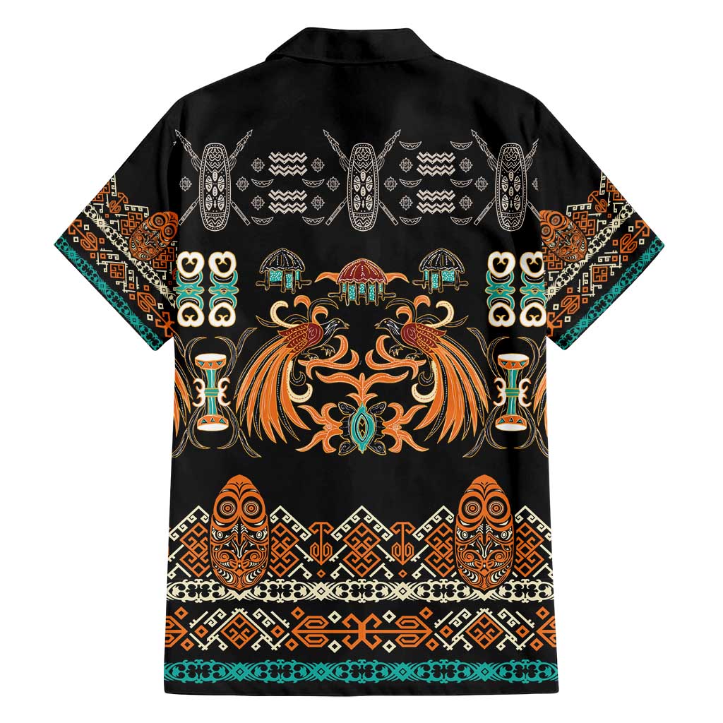 Black Batik Papua-inspired Pattern Family Matching Off Shoulder Short Dress and Hawaiian Shirt - Polynesian Pride