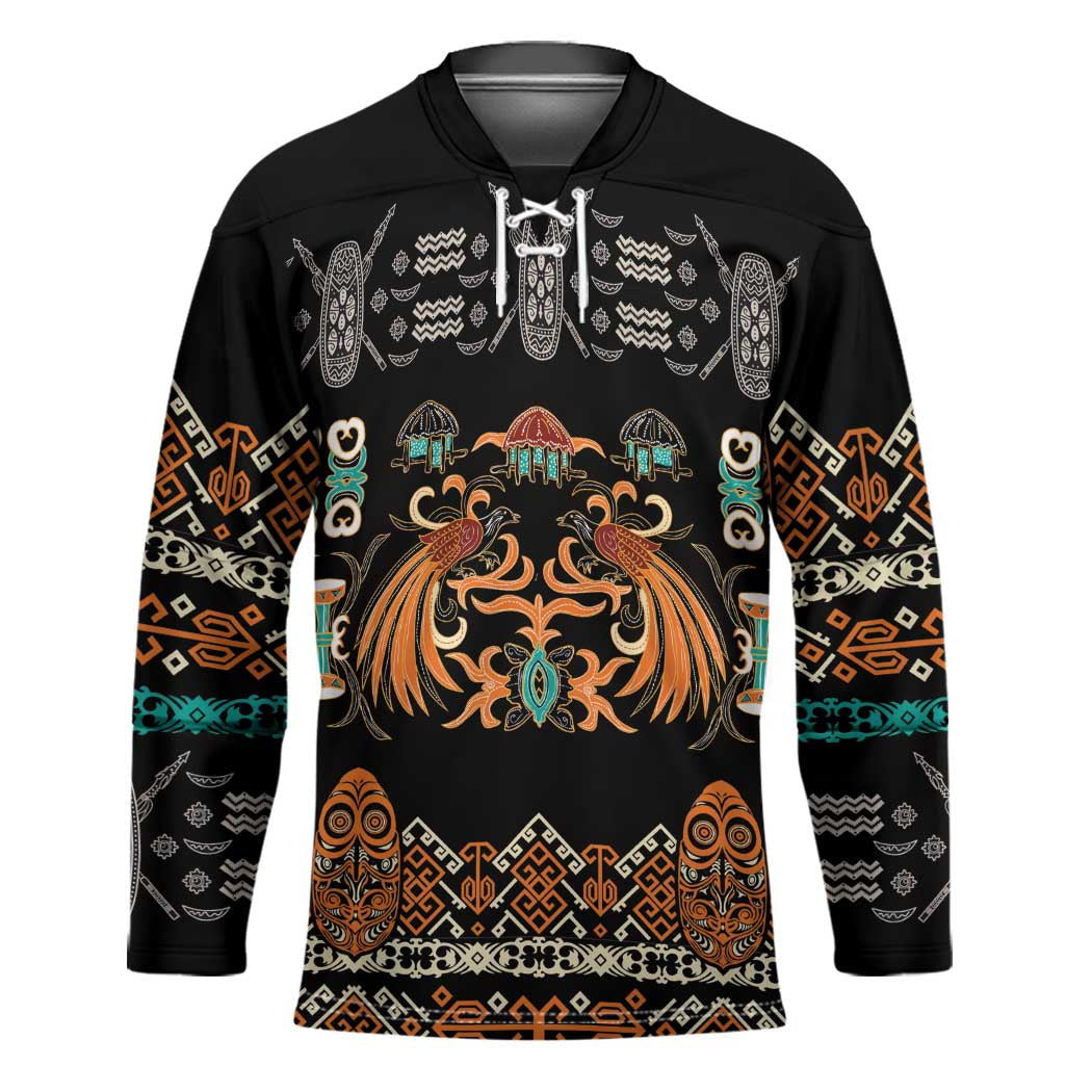 Black Batik Papua-inspired Pattern Hockey Jersey - Polynesian Pride