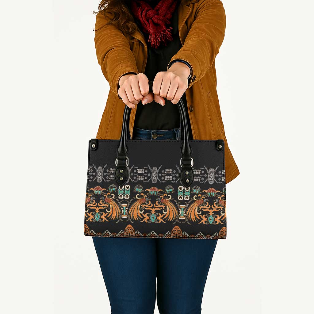 Black Batik Papua-inspired Pattern Leather Bag LT9 Black - Polynesian Pride